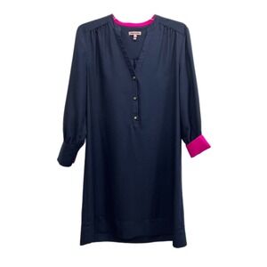 Juicy Couture Shift Dress M Navy Pink Flip Cuffs Retro Mod Career